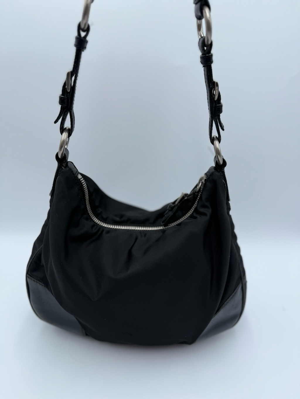 Prada Nylon Tessuto Hobo Shoulder Bag Triangle Logo Black