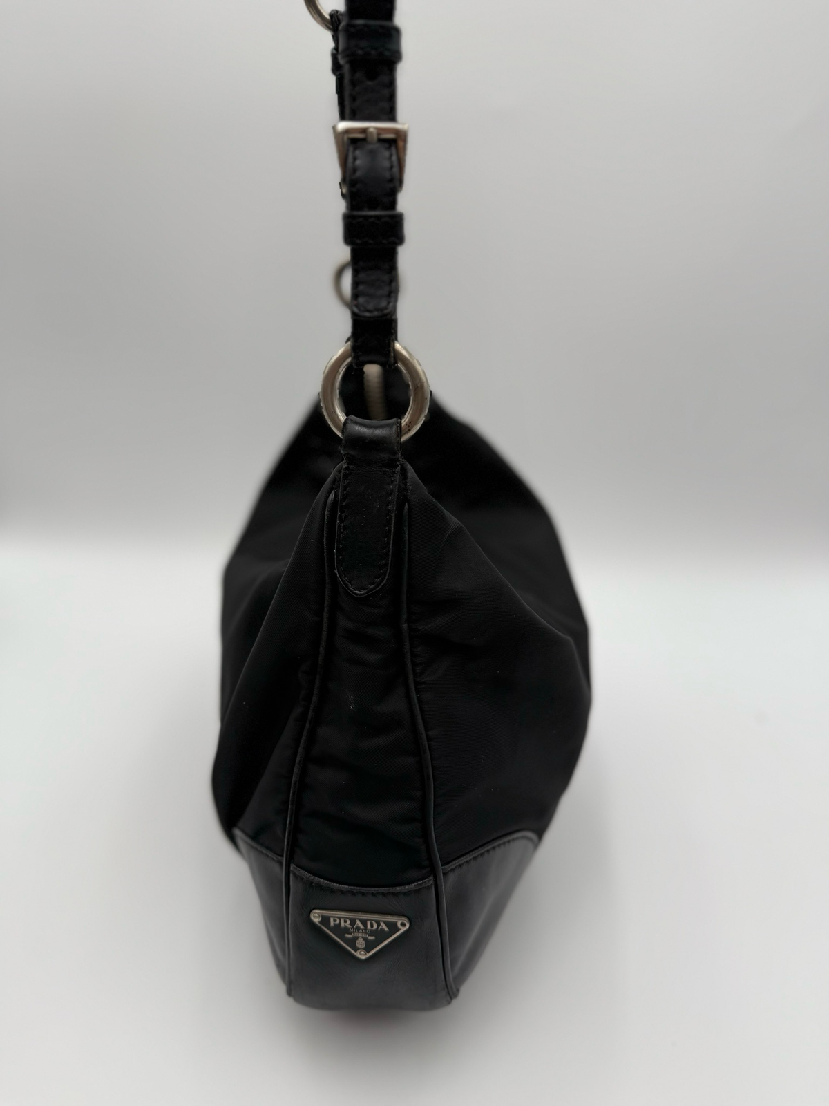 Prada Nylon Tessuto Hobo Shoulder Bag Triangle Logo Black