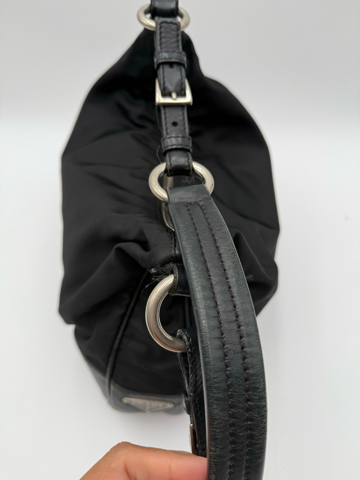 Prada Nylon Tessuto Hobo Shoulder Bag Triangle Logo Black