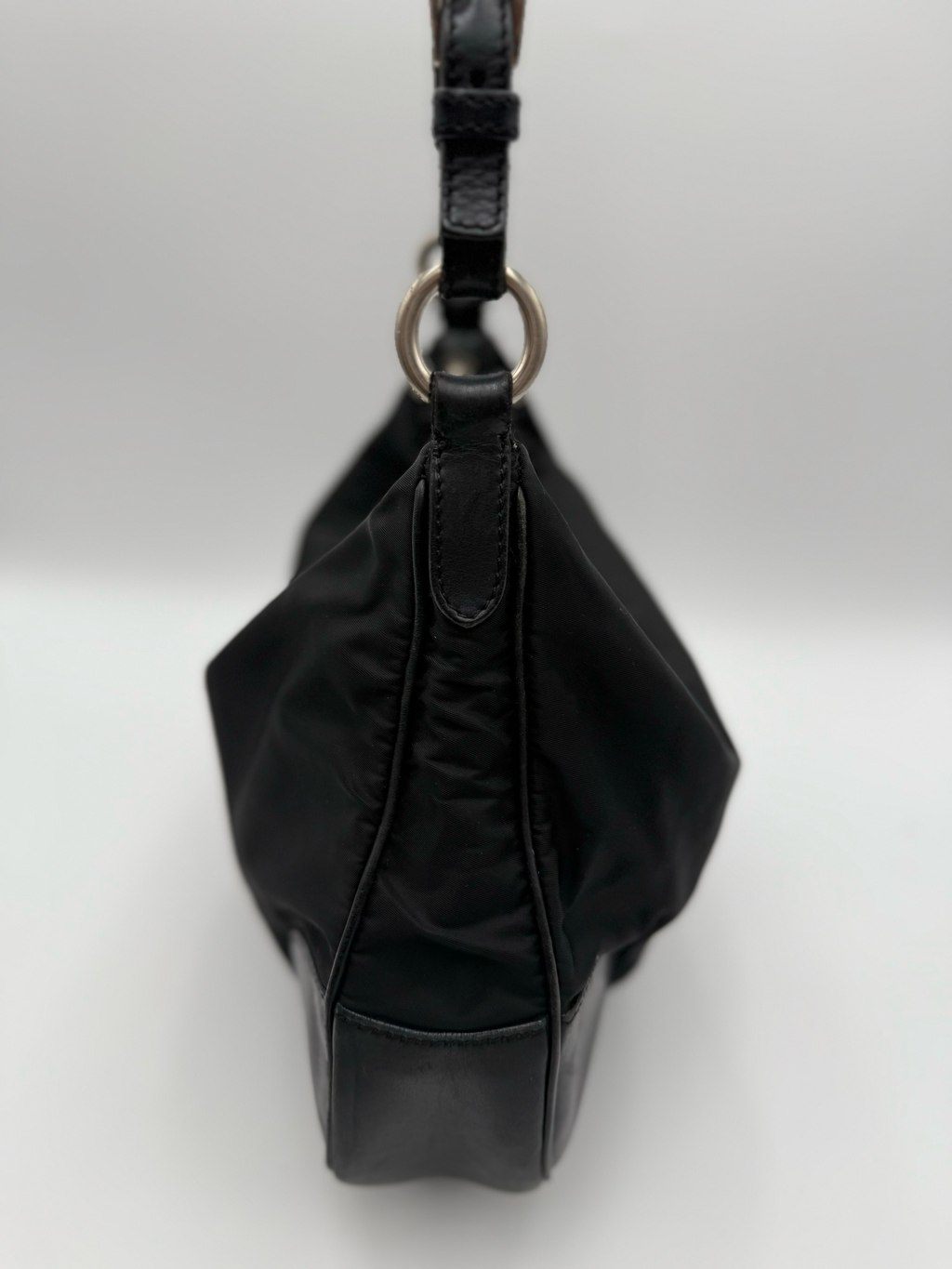 Prada Nylon Tessuto Hobo Shoulder Bag Triangle Logo Black