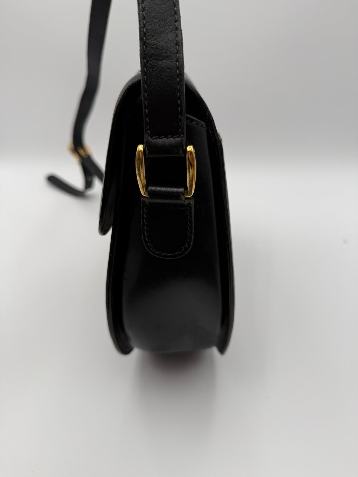 Gucci Vintage Saddle Web Crossbody Shoulder Black