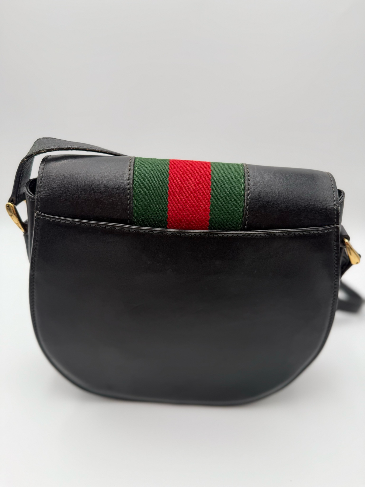 Gucci Vintage Saddle Web Crossbody Shoulder Black