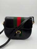 Gucci Vintage Saddle Web Crossbody Shoulder Black