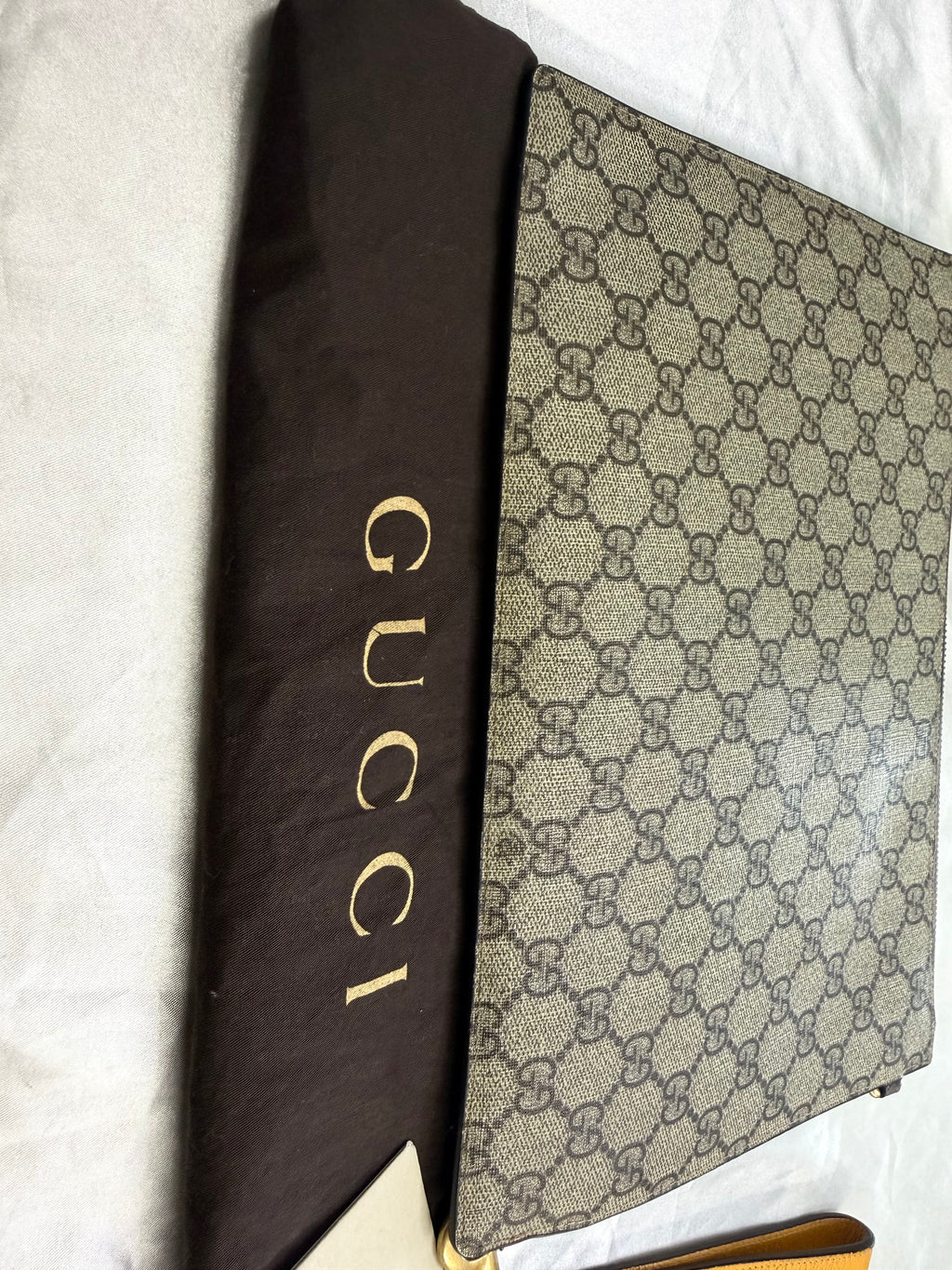 Gucci Supreme Plus Monogram Canvas Neo Wristlet Pouch Clutch