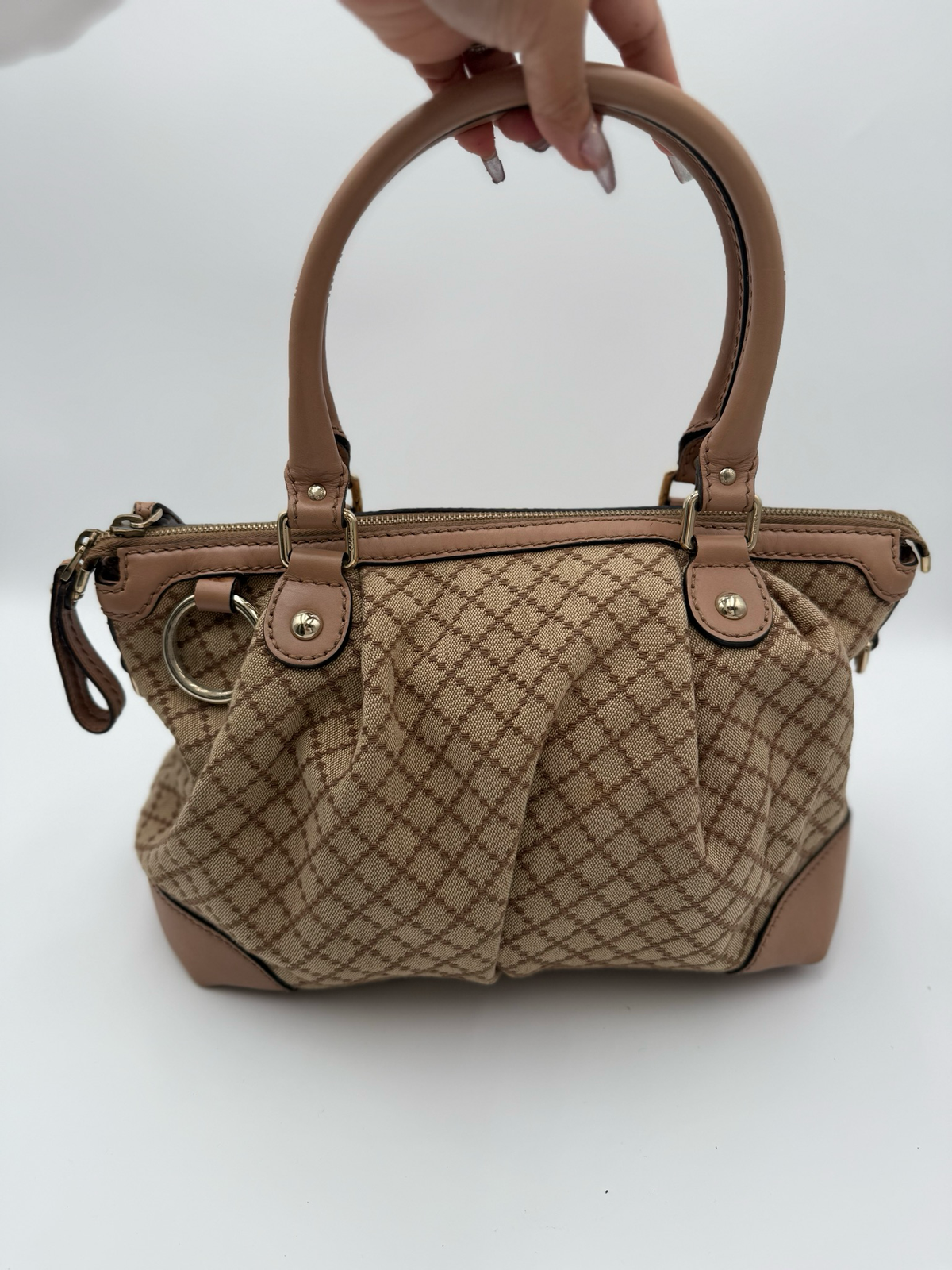Gucci Sukey Canvas Diamante Zipper Top Handle