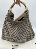 Gucci Monogram Canvas Hobo Horsebit Large Shoulder Bag