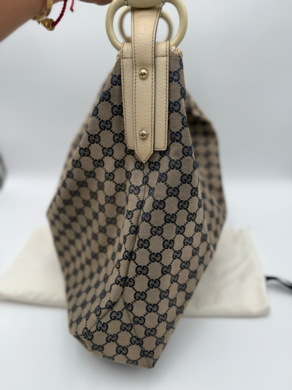 Gucci Monogram Canvas Hobo Horsebit Large Shoulder Bag