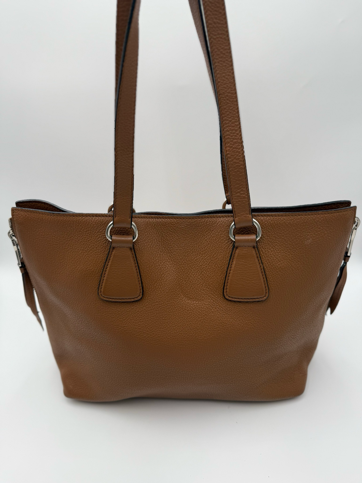 Prada Vitello Daino Side Zippers Shoulder Bag Long Strap Tote