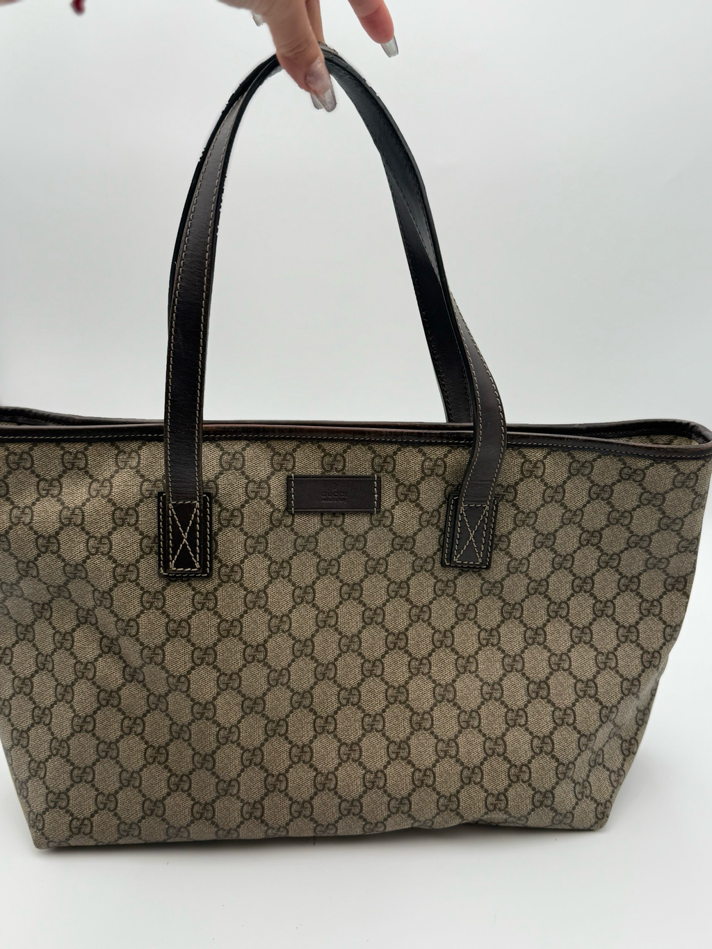 Gucci Monogram Supreme Zipper Tote Shoulder Bag