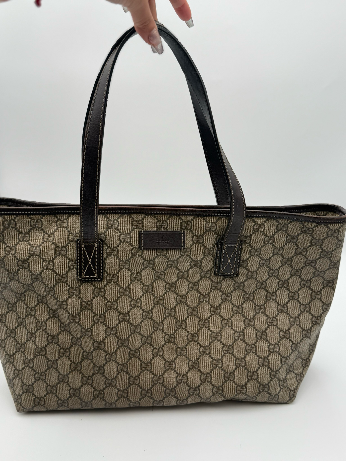 Gucci Monogram Supreme Zipper Tote Shoulder Bag