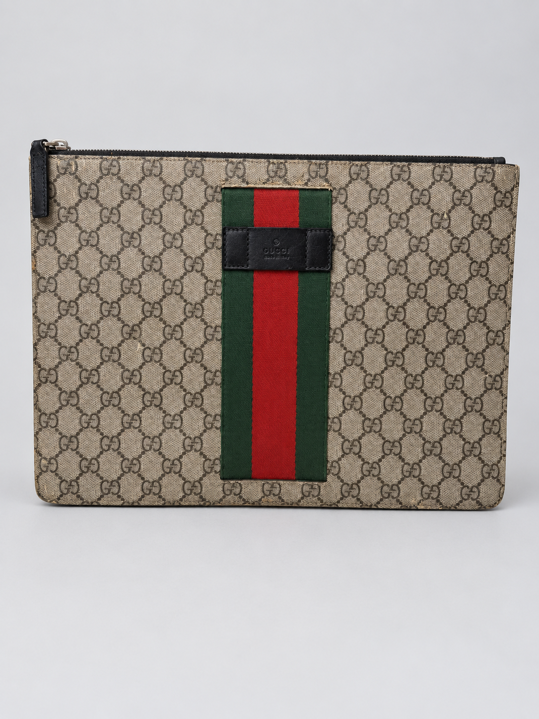 Gucci Monogram Supreme Slim Messenger Web Clutch