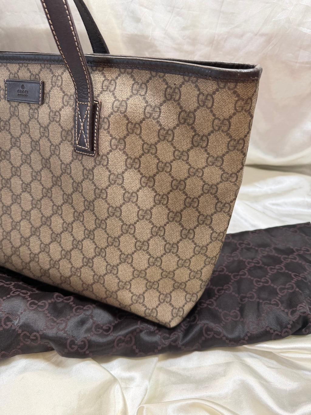Gucci Monogram Supreme Plus Zipper Tote Medium Shoulder Bag