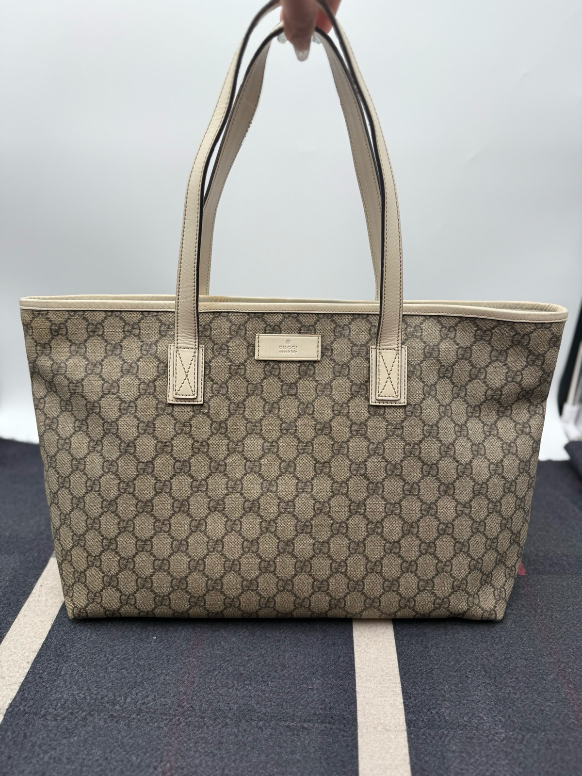Gucci Monogram Supreme Zipper Tote Shoulder Bag