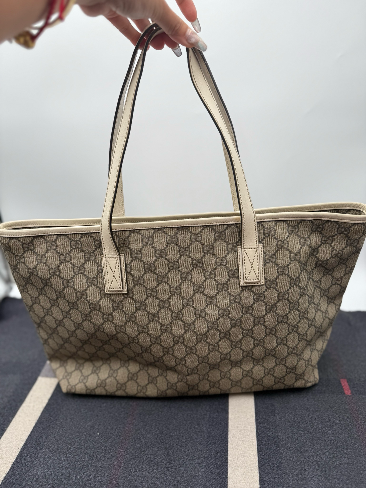 Gucci Monogram Supreme Zipper Tote Shoulder Bag