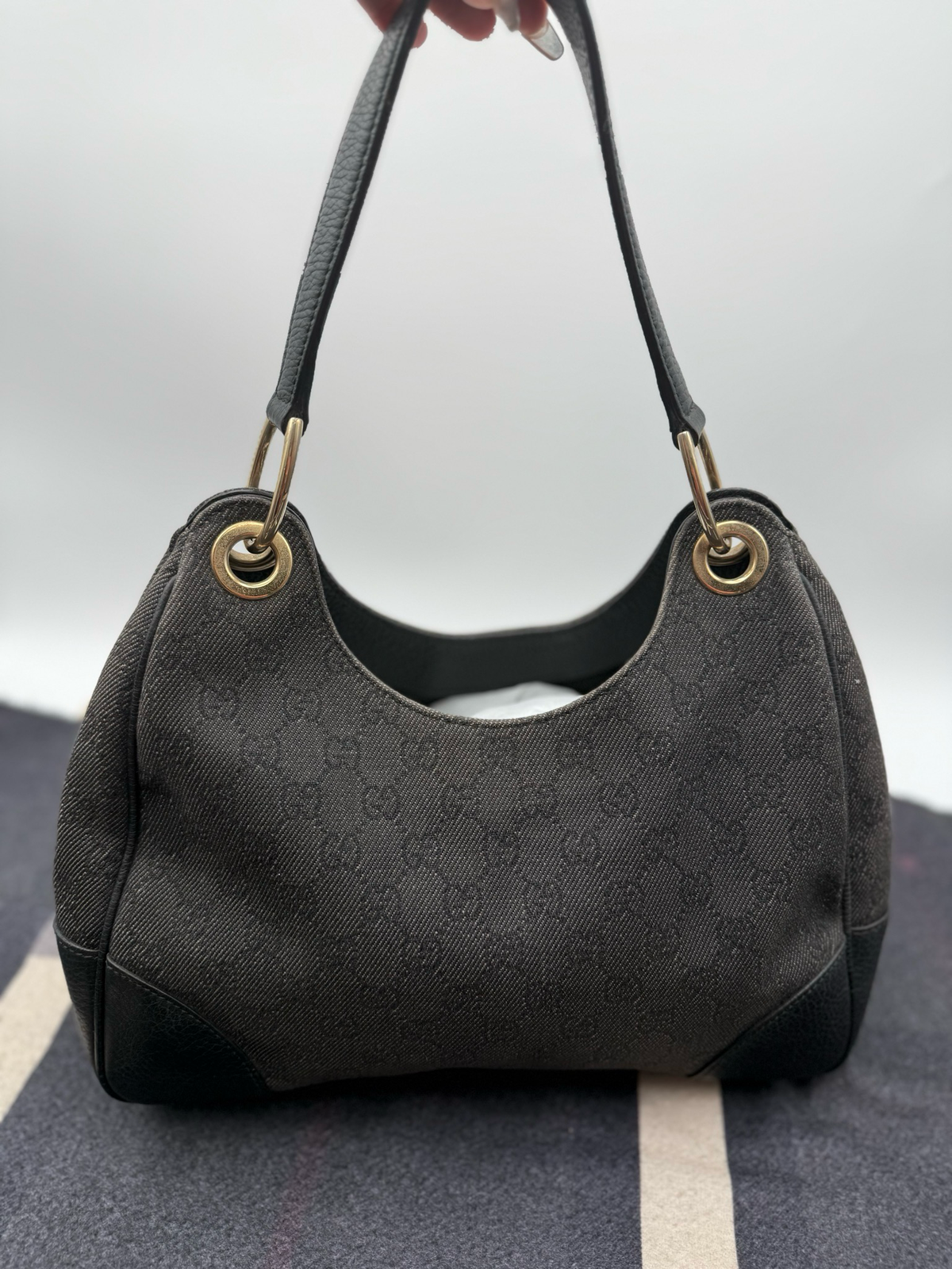 Gucci Monogram Canvas Denim Hobo Shoulder Bag