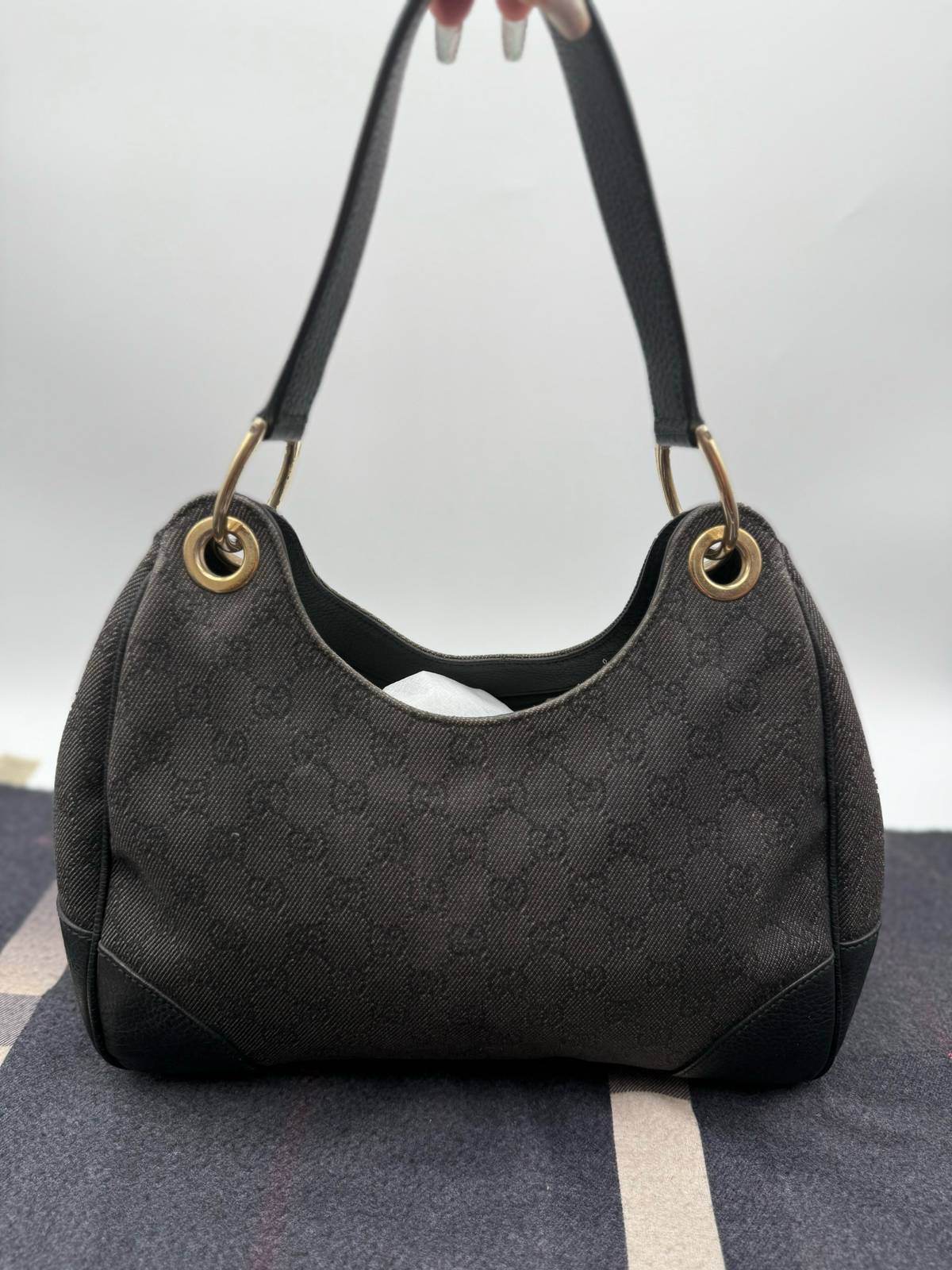 Gucci Monogram Canvas Denim Hobo Shoulder Bag
