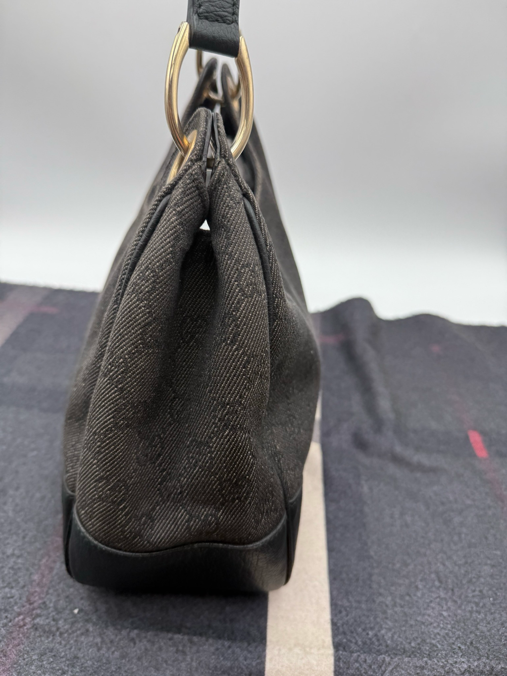 Gucci Monogram Canvas Denim Hobo Shoulder Bag