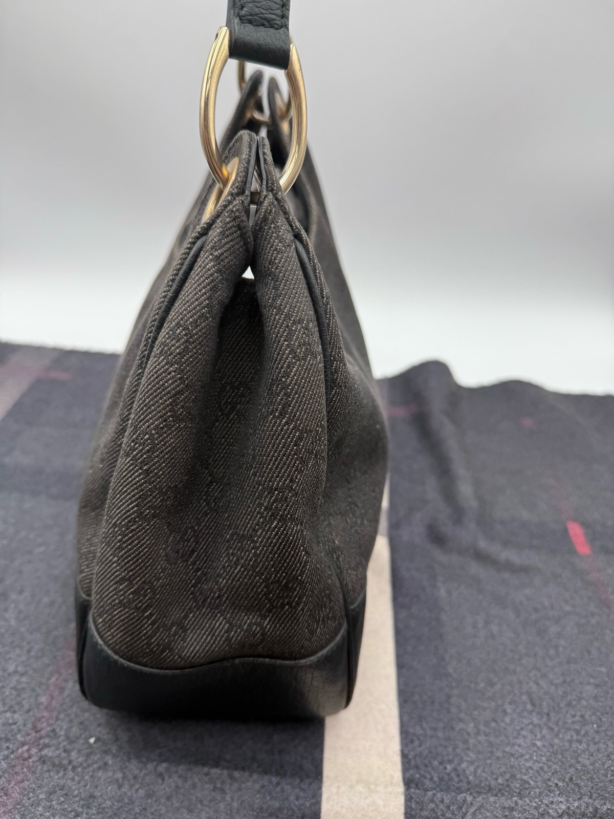 Gucci Monogram Canvas Denim Hobo Shoulder Bag