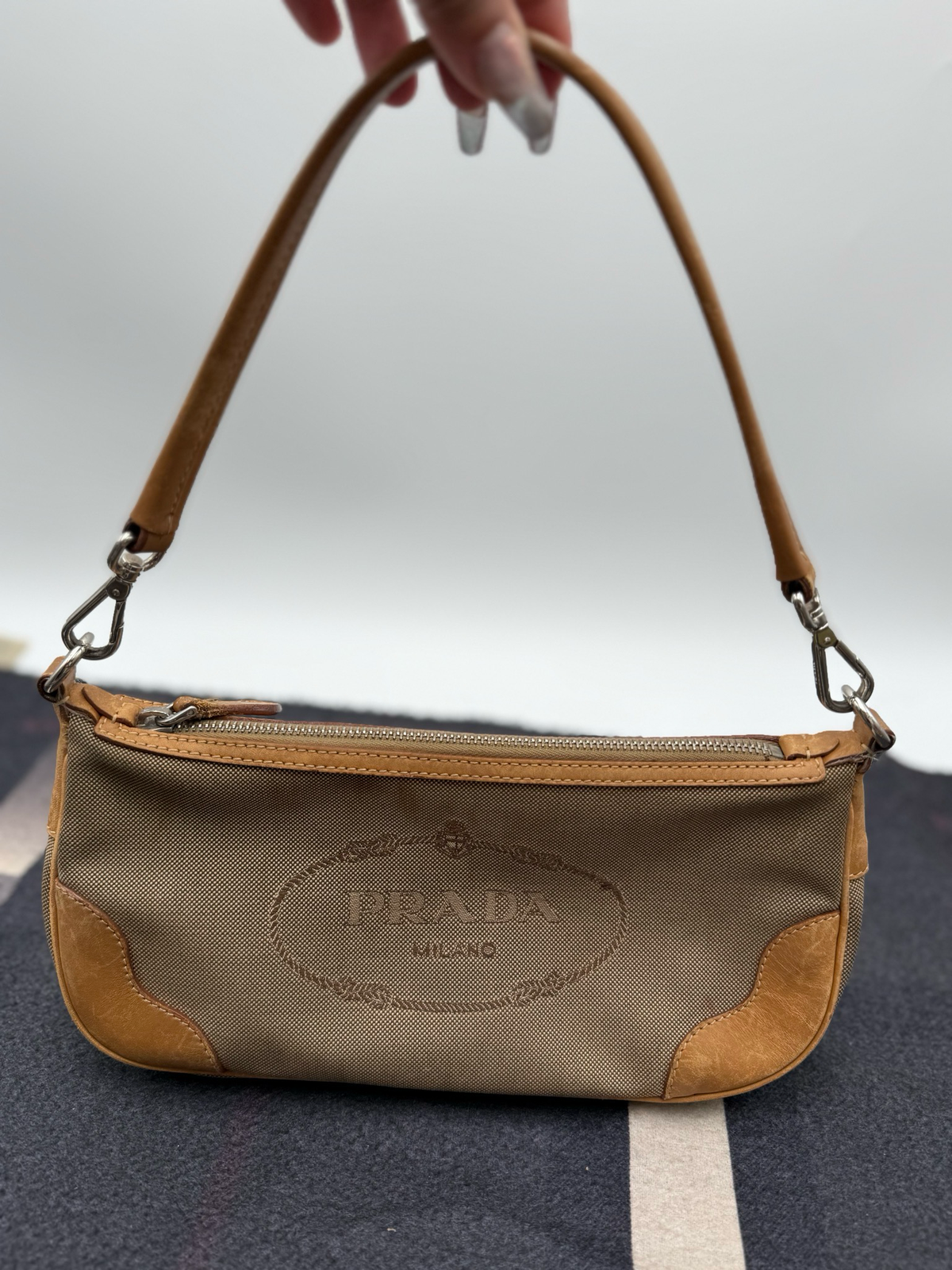 Prada Canapa Jacquard Baguette Logo Pochette Shoulder