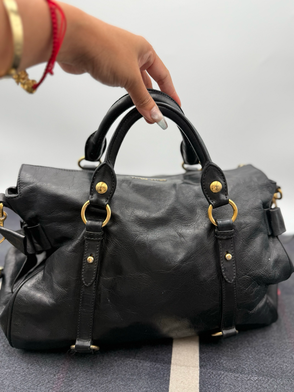 Miumiu Vitello Daino Bow Crossbody Messenger