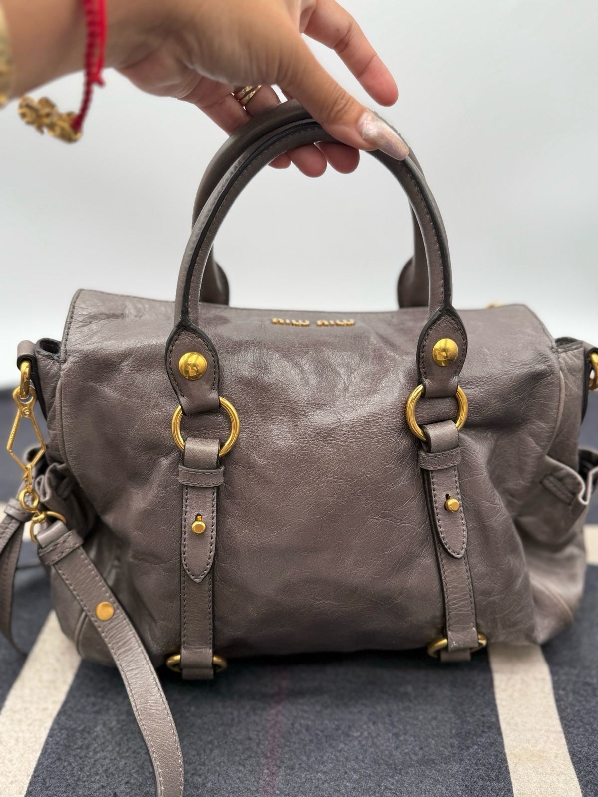 Miumiu Vitello Daino Drawstring Crossbody Messenger