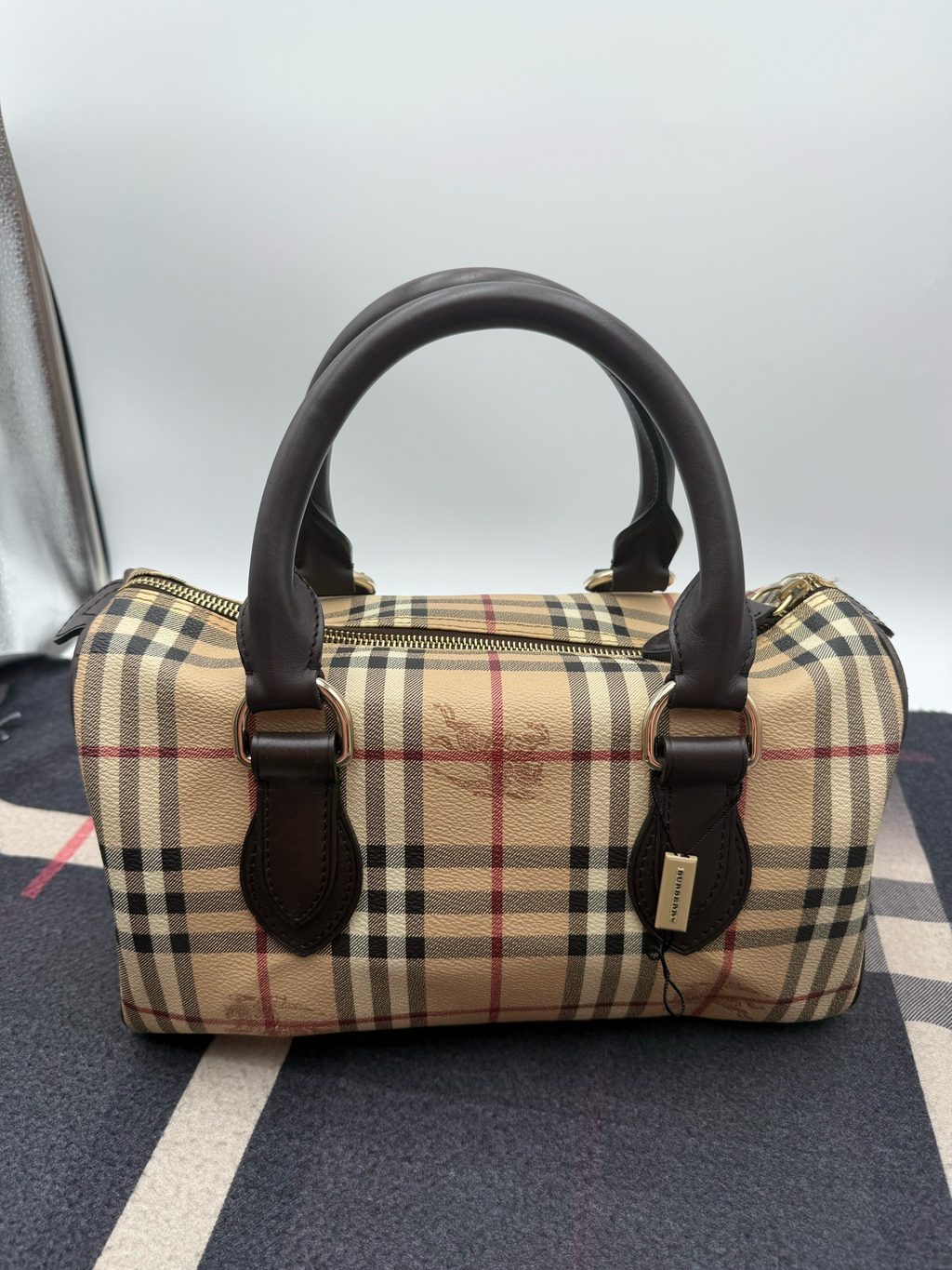 Burberry Chester Bowling Tote Haymarket Check