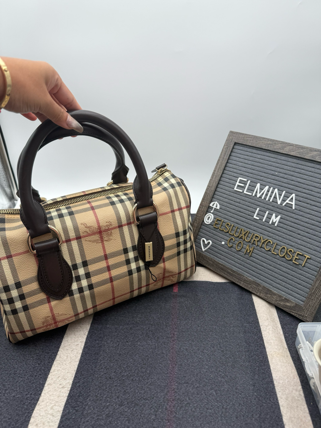 Burberry Chester Bowling Tote Haymarket Check