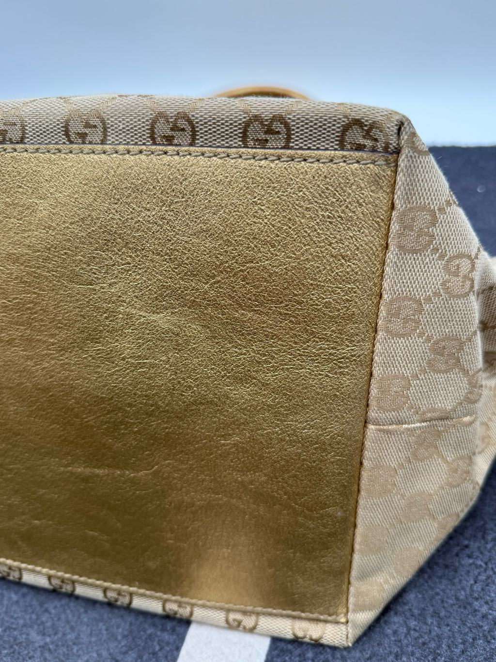 Gucci Monogram Web Tote Medium Bucket Bag Zipper