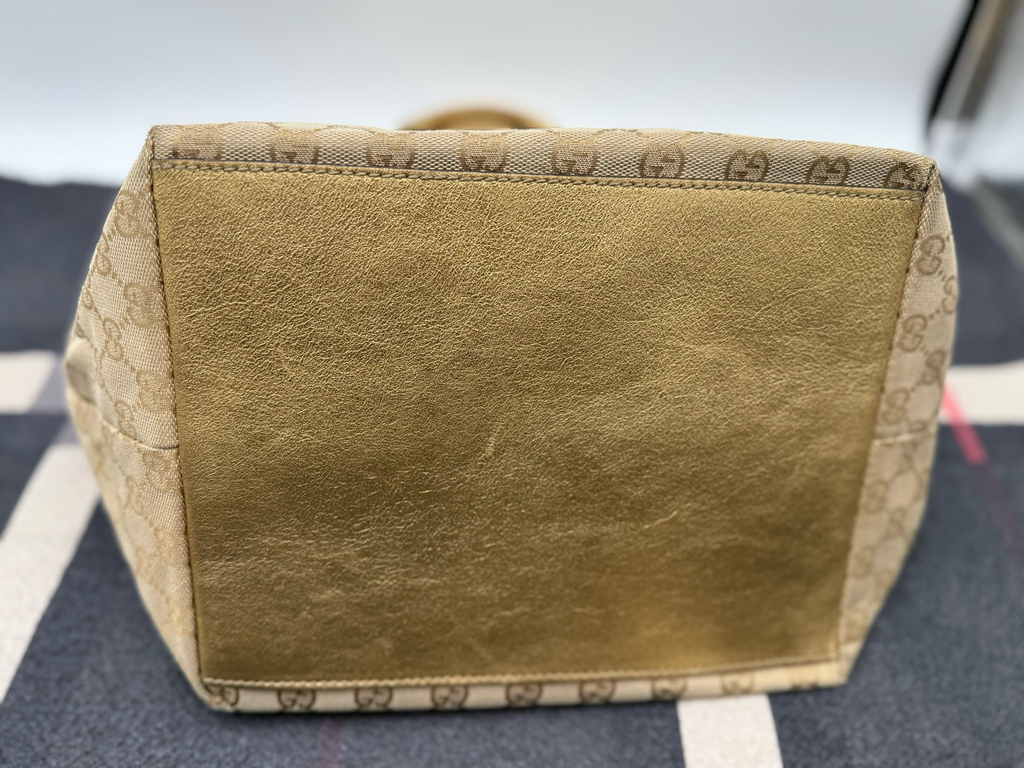 Gucci Monogram Web Tote Medium Bucket Bag Zipper