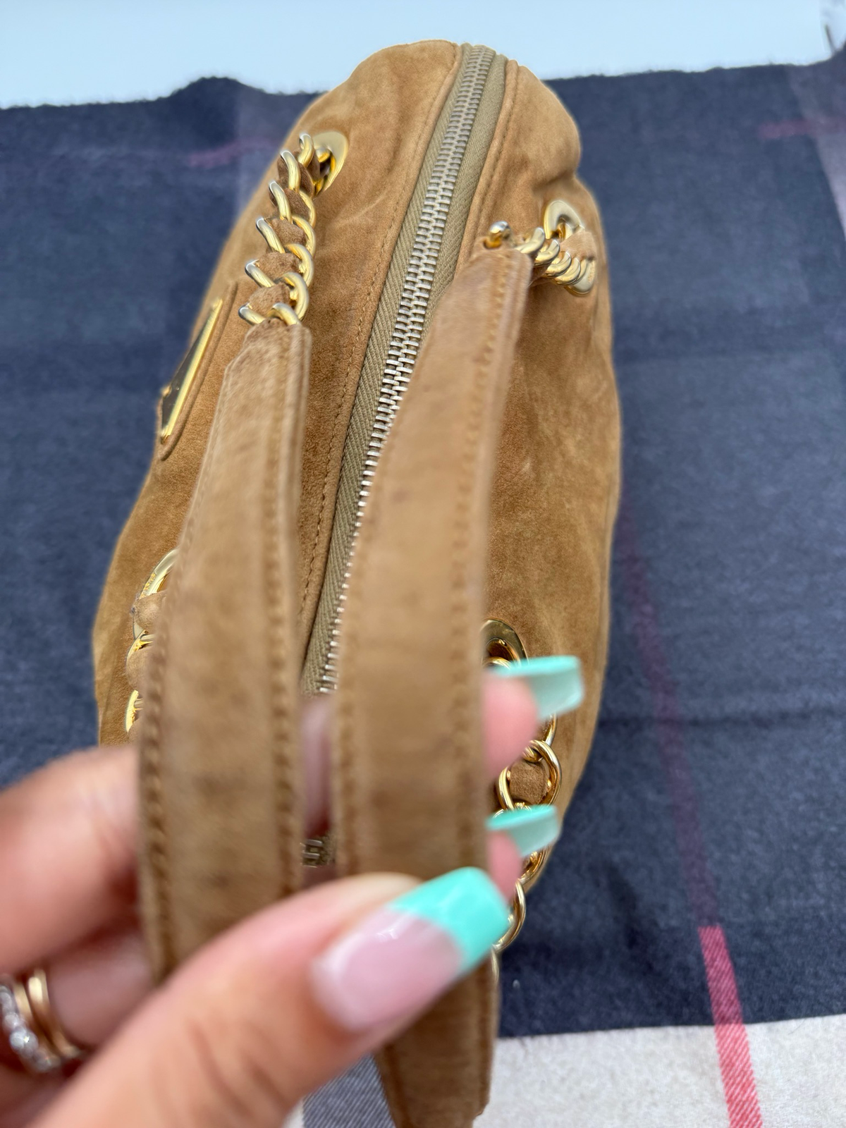 Prada Suede Small Boston Handbag Shoulder