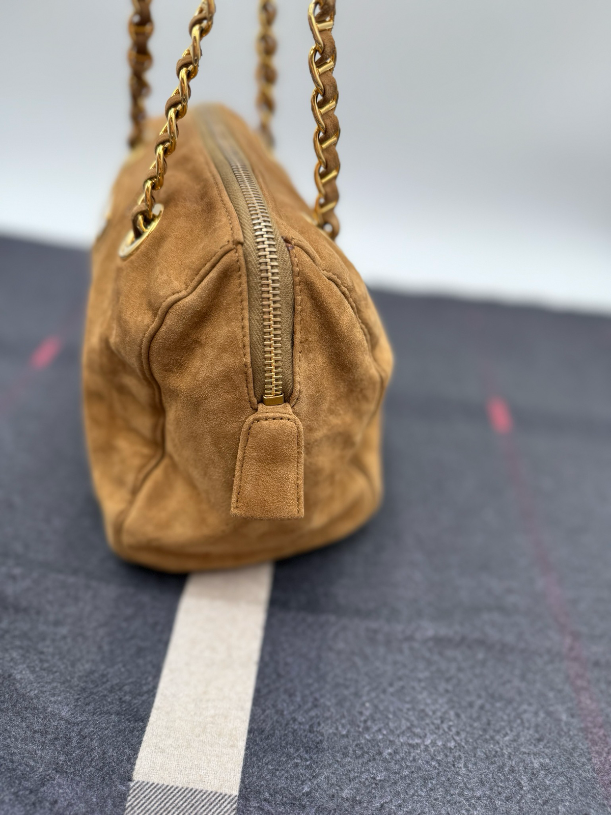 Prada Suede Small Boston Handbag Shoulder