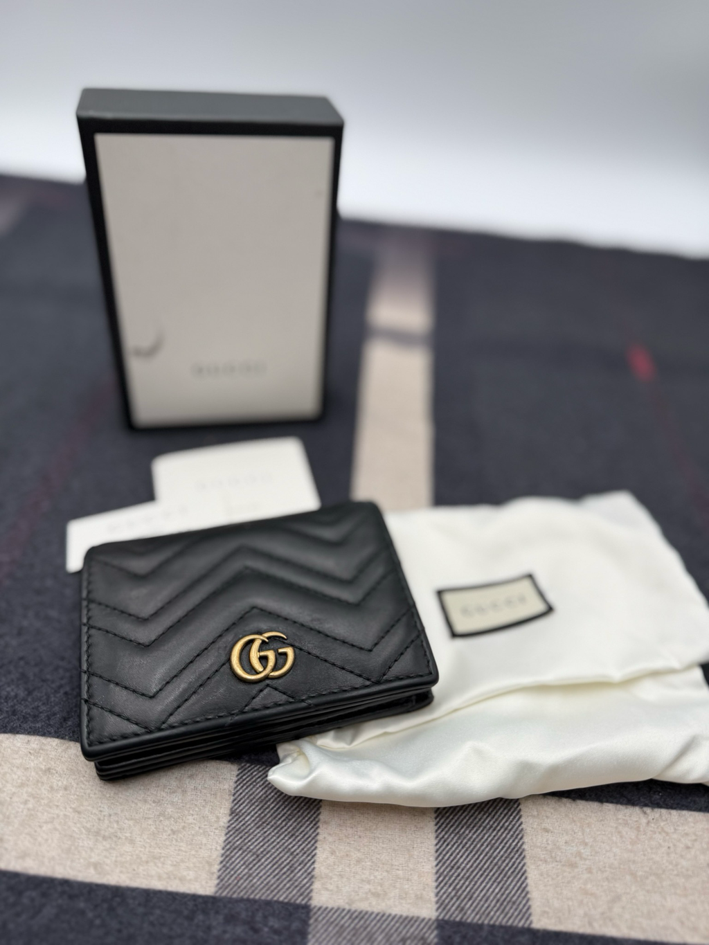Gucci Marmont Black Bi-Fold Flap Card Wallet
