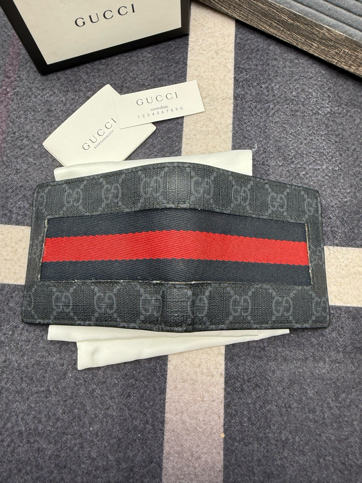 Gucci Web Flap Bi-Fold Wallet Supreme Monogram Selleria