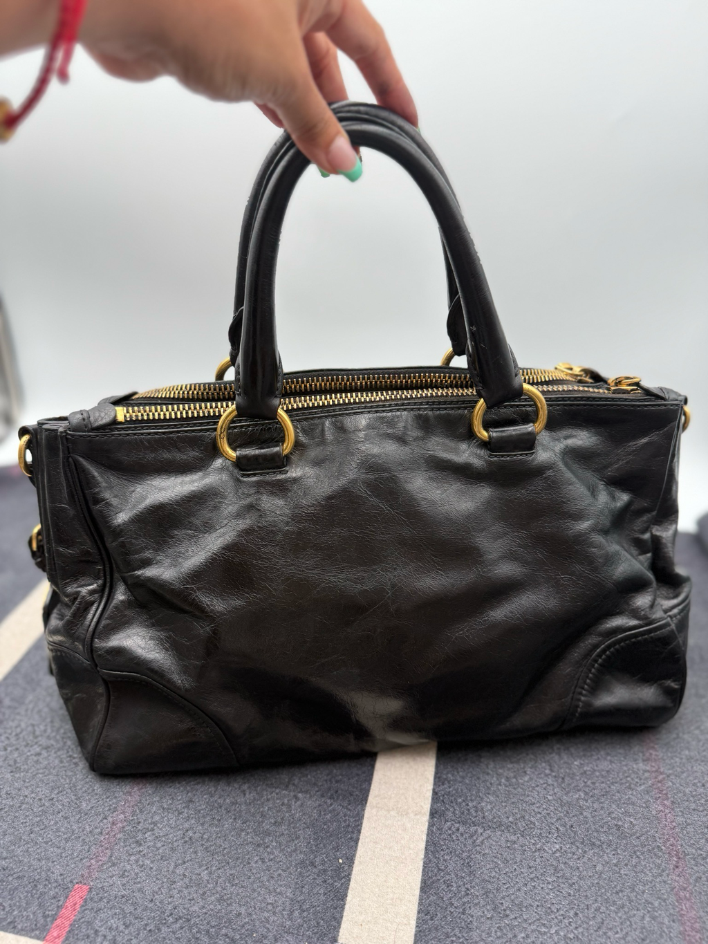 Prada Soft Calfskin Tote Shopper Double Zipper Black