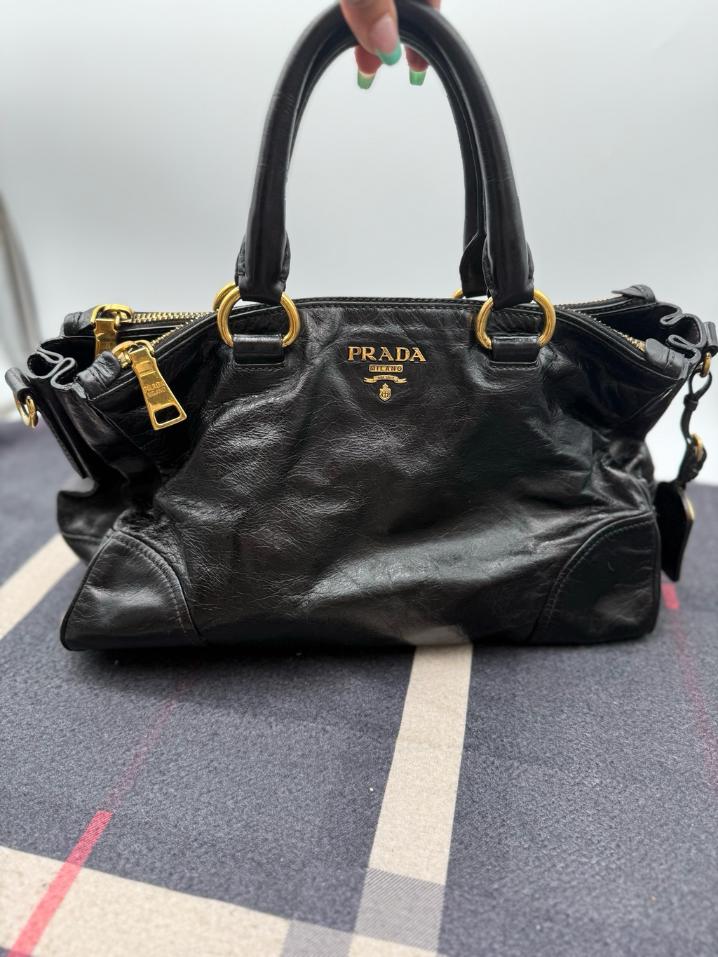 Prada Soft Calfskin Tote Shopper Double Zipper Black