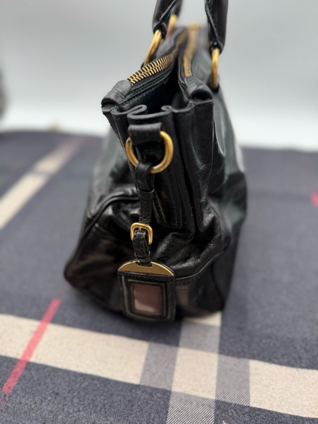 Prada Soft Calfskin Tote Shopper Double Zipper Black
