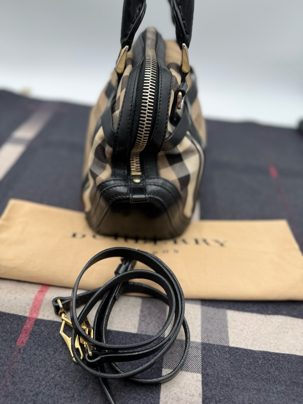 Burberry Bridle Calfskin Bowling Tote Dome Crossbody House Check