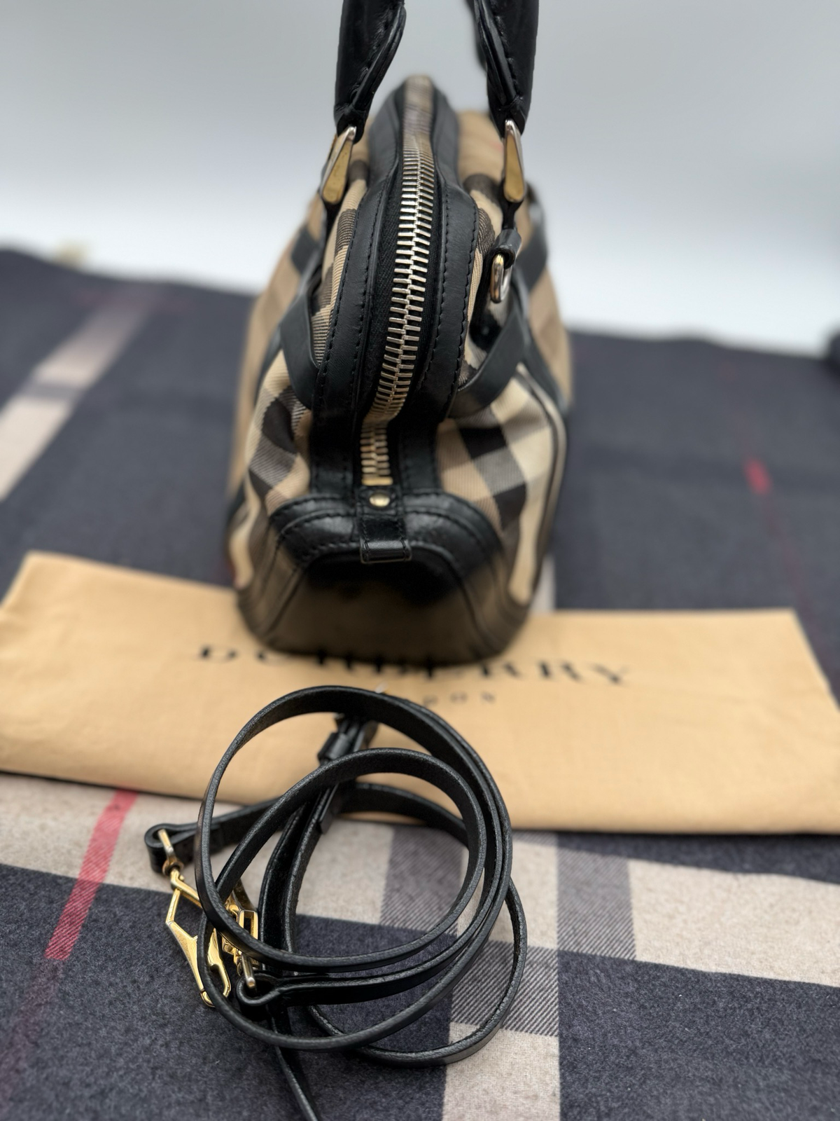 Burberry Bridle Calfskin Bowling Tote Dome Crossbody House Check