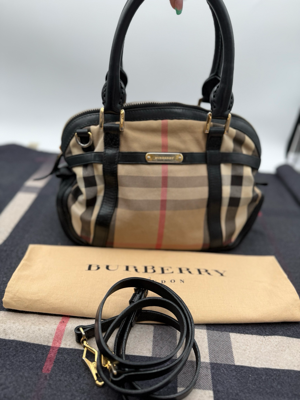 Burberry Bridle Calfskin Bowling Tote Dome Crossbody House Check