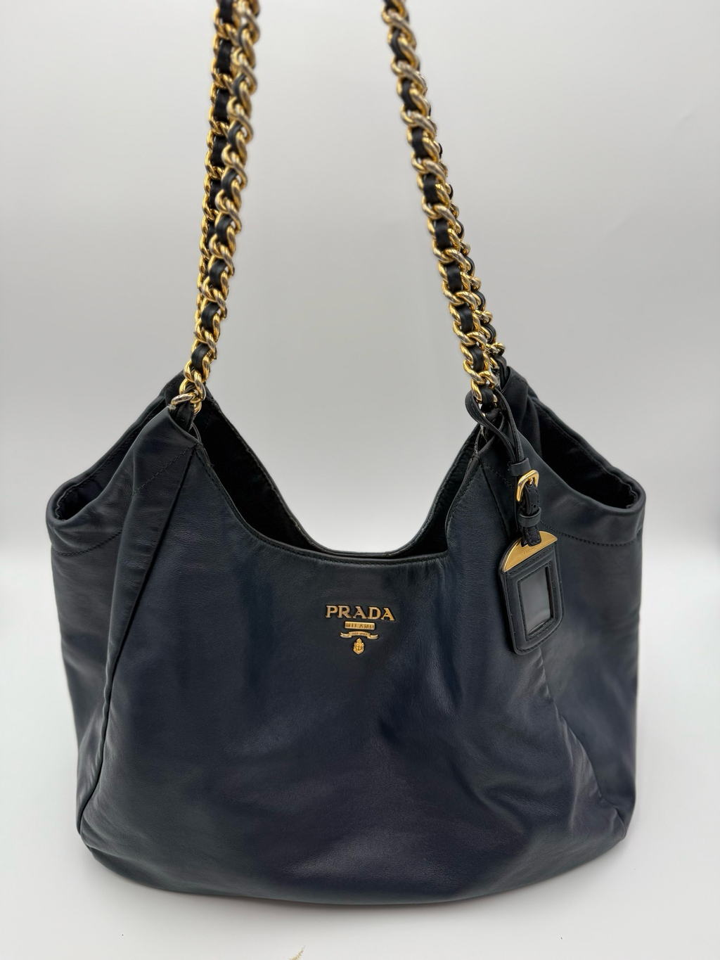 Prada Baltico Soft Calfskin Chain Tote Shoulder Long Strap