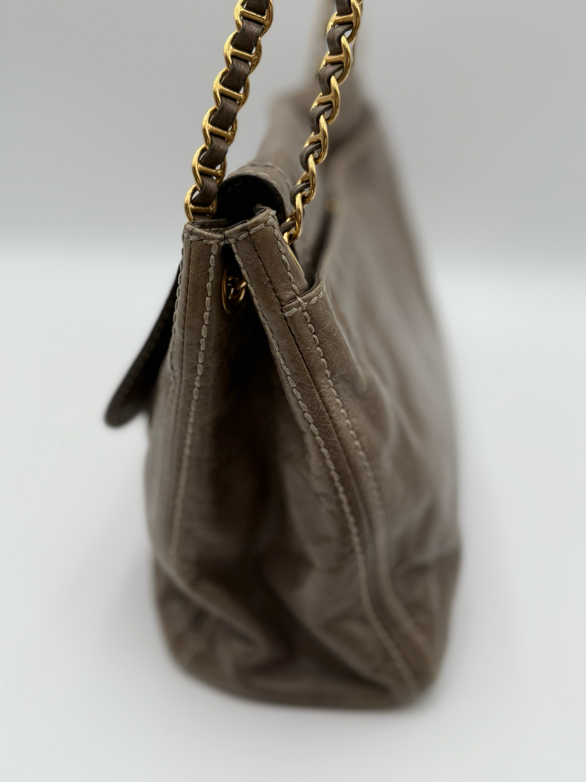 Prada Vitello Shine Flap Pushlock Crossbody Messenger Chain Strap Shoulder Bag