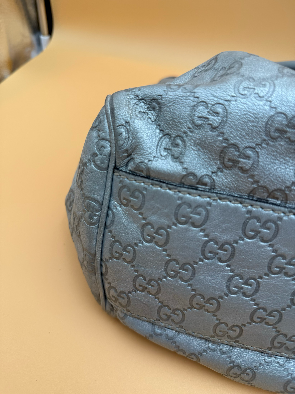 Gucci Sukey Monogram Leather Large Tote Metallic Silver