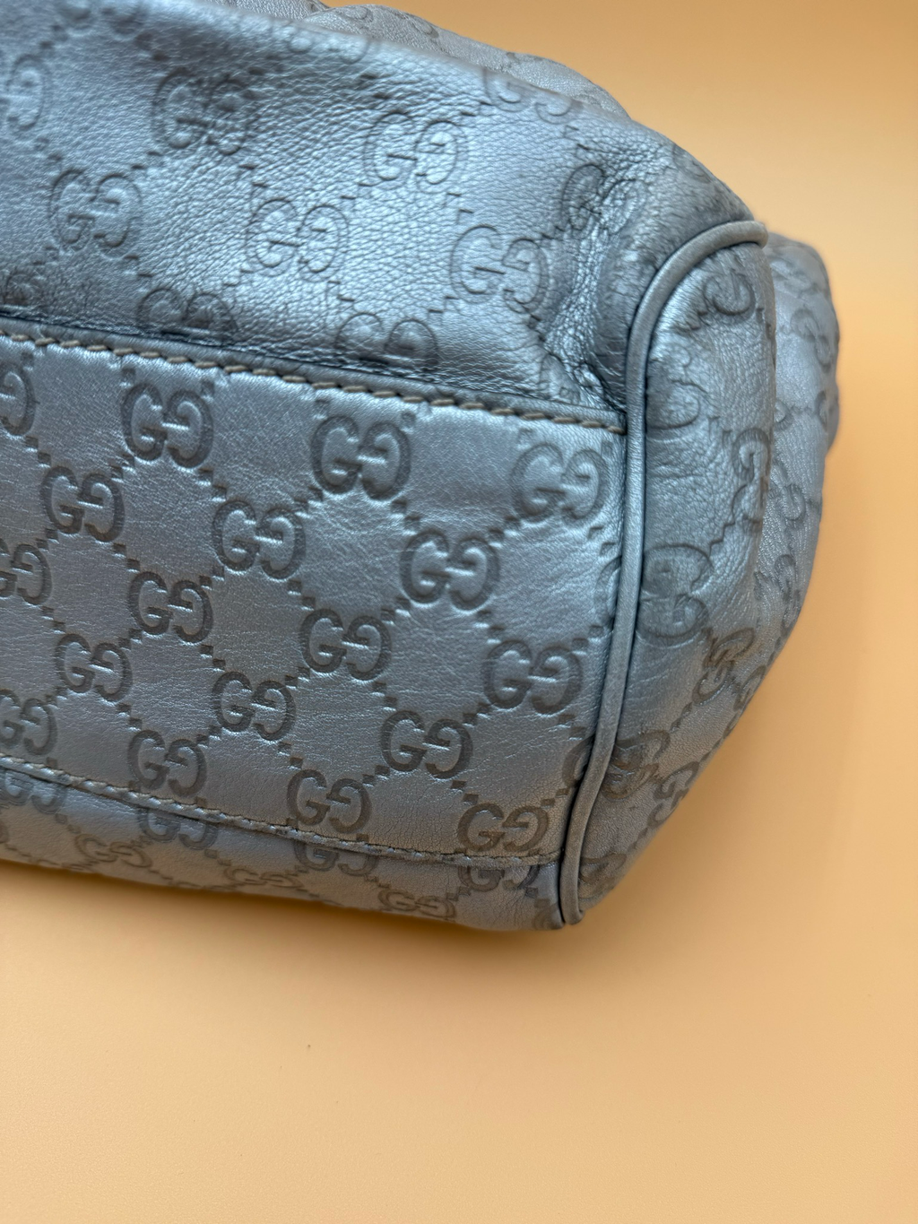 Gucci Sukey Monogram Leather Large Tote Metallic Silver