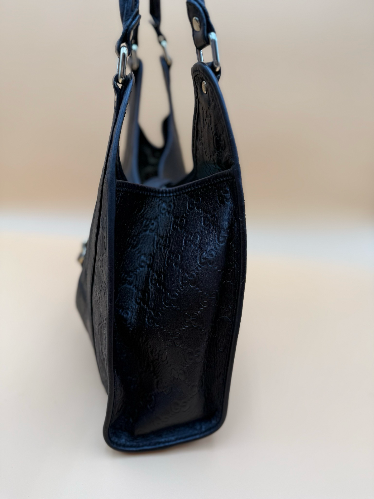 Gucci Monogram Leather Jackie Bardot Tote