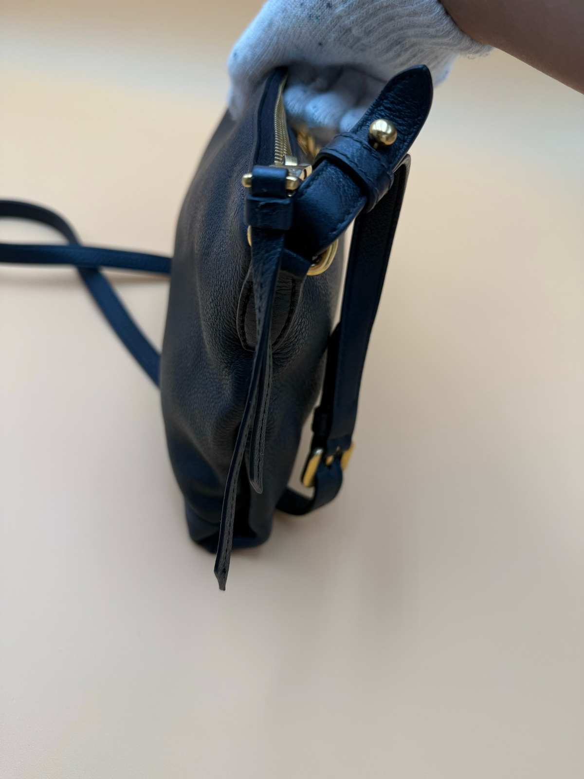 Prada Vitello Daino Flat Zipper Crossbody Messenger Black