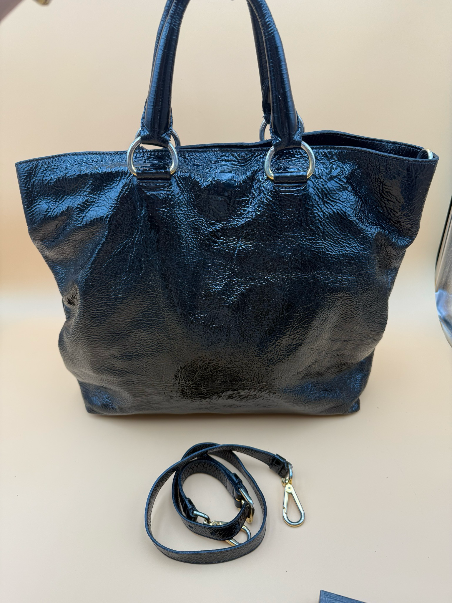 Prada Vitello Shine Leather Shopper Tote Sling Messenger