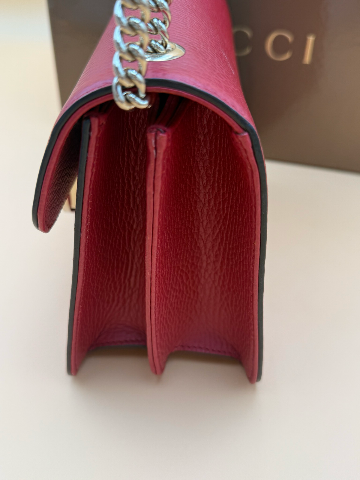 Gucci Pebbled Calfskin Red Dollar Interlocking Tote Crossbody