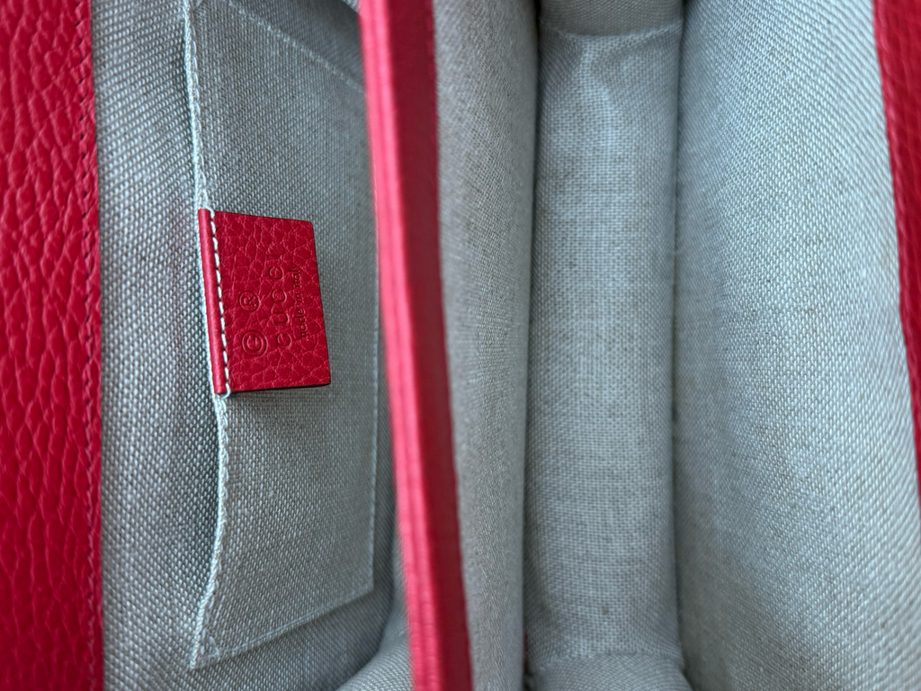 Gucci Pebbled Calfskin Red Dollar Interlocking Tote Crossbody
