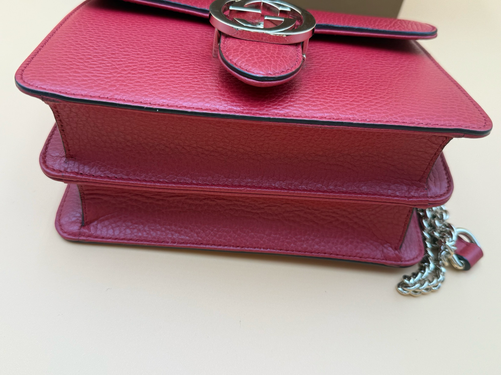 Gucci Pebbled Calfskin Red Dollar Interlocking Tote Crossbody