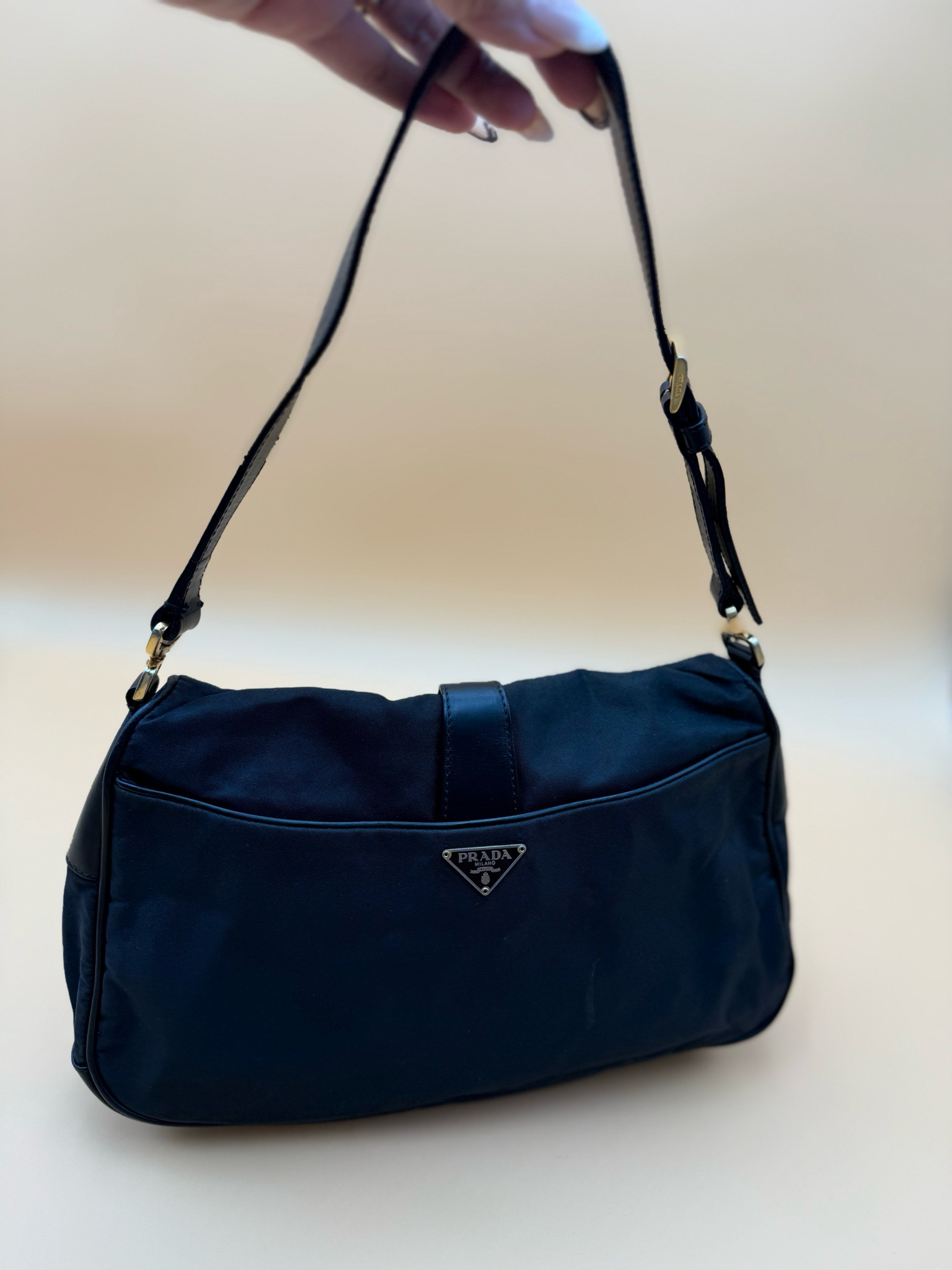 Prada Hobo Shoulder Nylon Tessuto Black Triangle Logo